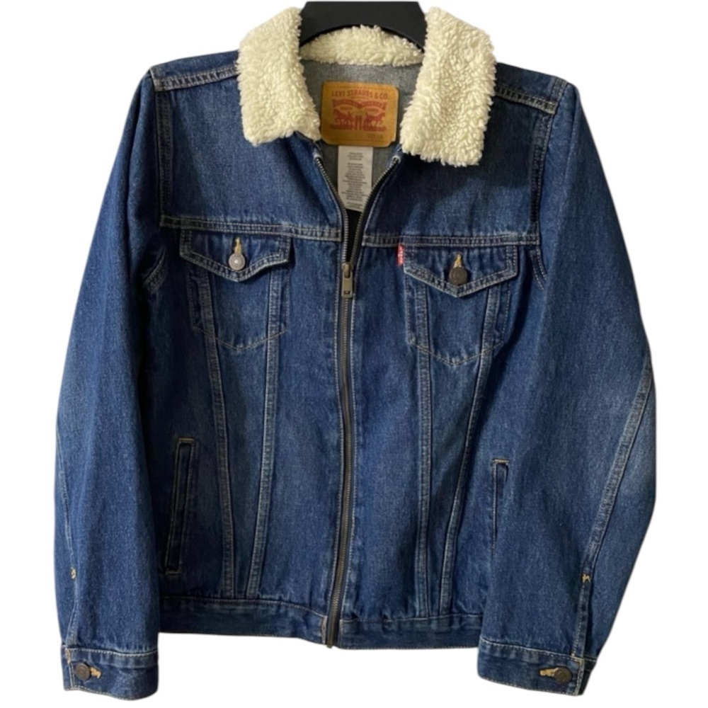Levi’s Jean Jacket, Sherpa collar, Medium wash, Denim, Sz L, Classic, Vintage